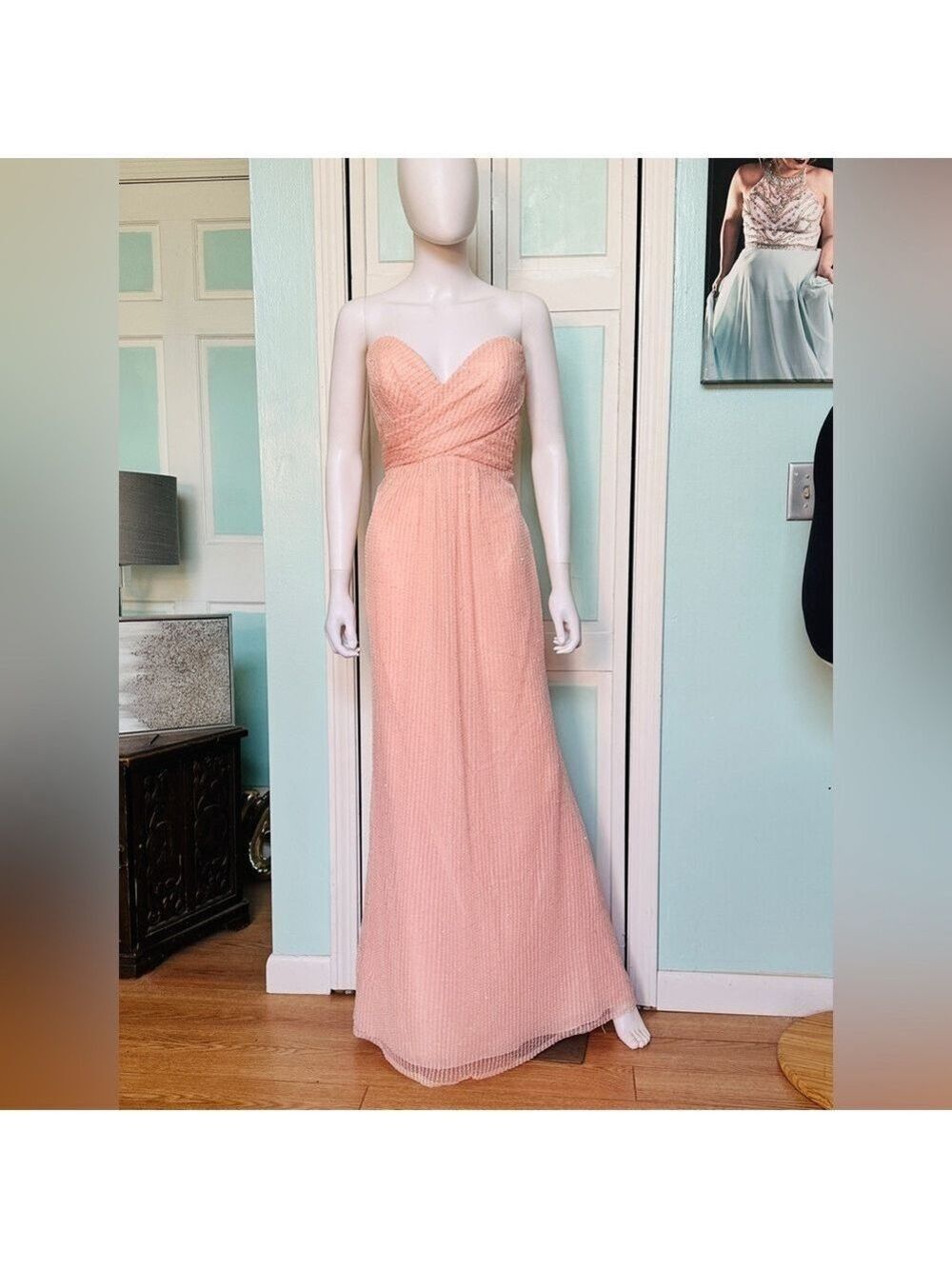 Size 12 14 Peach Pink Ballet Sequin Mother of Bride Groom Bridesmaid dress gown